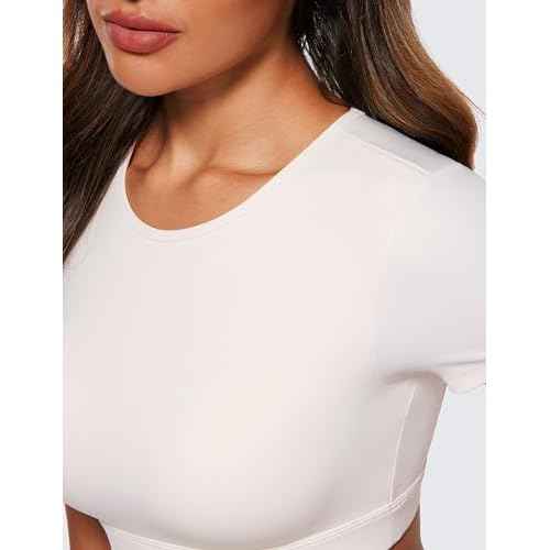 CRZ YOGA Womens Butterluxe Double Lined Open Back Crop Tops Backless Short Sleeve Workout Shirts Casual Tight T-Shirts