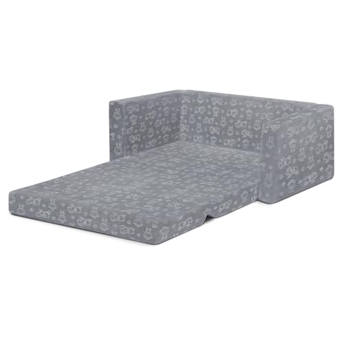 Serta Perfect Sleeper Extra Wide Convertible Sofa to Lounger - Comfy 2-in-1 Flip Open Couch/Sleeper for Kids, Grey