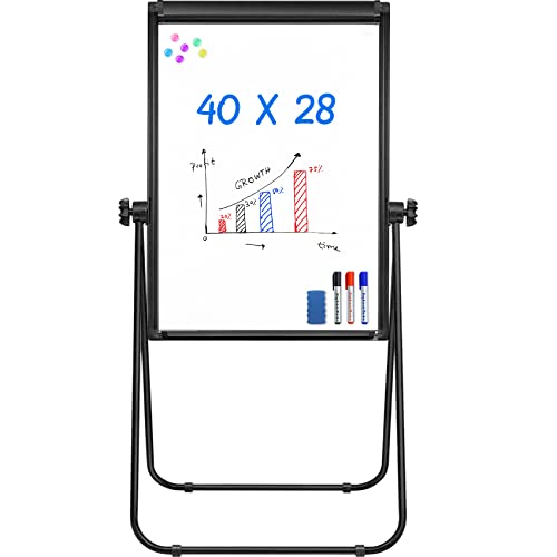 Stand White Board - 40x28 Magnetic Dry Erase Board Flipchart Board Double Sided Easel Board Portable Whiteboard for Classr...