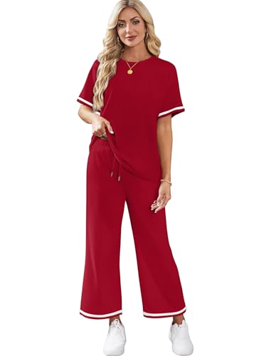 SAMPEEL 2 Piece Sets for Women Casual Summer Travel Vacation Outfits Short Sleeve Lounge Set