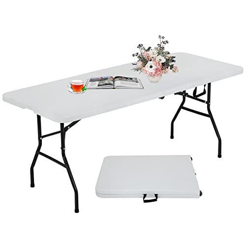Pazidom 6FT Folding Table, Heavy Duty Plastic Table Portable Fold-in-Half Utility Table Indoor Outdoor Picnic Table w/Hand...