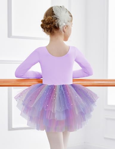 Zaclotre Girls Ballet Leotards 4-Layers Tiered Long Sleeve Dance Tutu Dresses Party Costumes for Ballerina