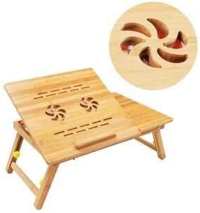 Easy Desk Bamboo Laptop Desk Laptop Table with USB Cooling Fan Adjustable Portable Breakfast Serving Bed Tray Foldable and Drawer, 22” Tilting Tray Top Surface