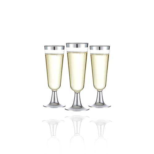 N9R 24pcs Plastic Champagne Flutes with Silver Rim, Clear Disposable Champagne Glasses 5 Oz, Perfect for Wedding and Party...