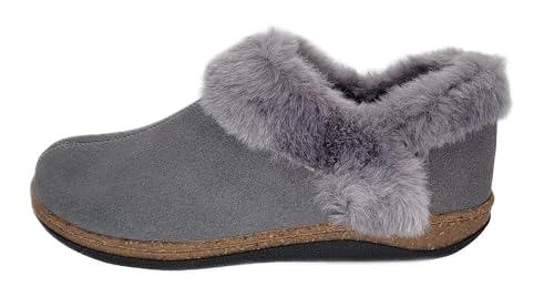 Clarks Womens Suede Leather Ankle Bootie Slipper JMH2034 - Plush Faux Fur Lined - Indoor Outdoor House Slippers For Women
