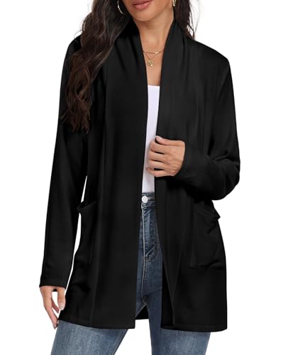 Kinnette Womens Long Sleeve Lightweight Cardigan Open Front Casual Draped Cardigans with Pockets