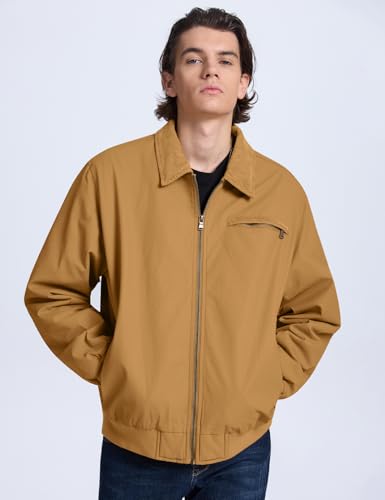 Flygo Mens Sherpa Lined Detroit Jacket Winter Warm Fleece Coat Waxed Washed Canvas Rugged Waterproof Jackets
