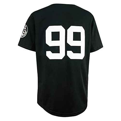 99 Baseball Jersey Embroidered Patches Sewn White Jersey with Navy Stripes