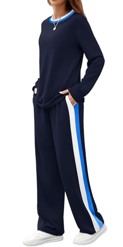 WIHOLL 2 Piece Lounge Sets for Women Long Sleeve Tops Wide Leg Sweatpants Sweatsuits with Pockets