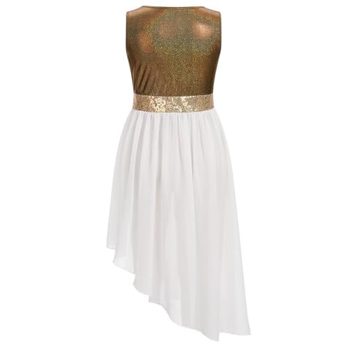 ODASDO Girl Praise Dance Dress Sleeveless Asymmetrical Overlays Tunic Tops Metallic Color Block Liturgical Worship Dancewear
