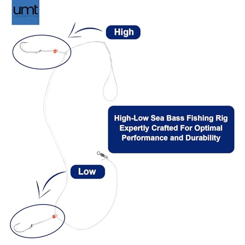 Sea Bass Hi/Lo Saltwater Fishing Rigs 1, 5 &10 Pack Bulk Options - Uncle Mo’s Tackle – Mustad Size 3/0 Bait Hook, 60lb Hea...