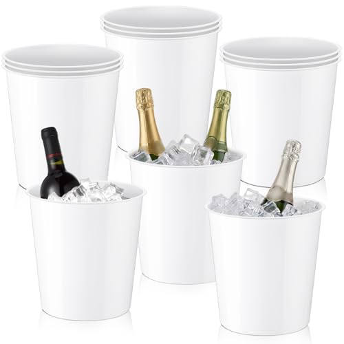 Layhit 12 Pcs 6 Liter Plastic Ice Bucket for Parties Large White Wine Bucket Bulk Portable Ice Rack Disposable Wine Cooler...