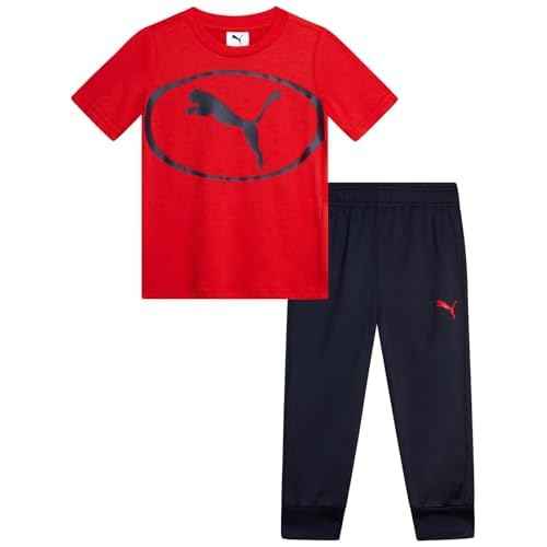 PUMA Toddler Boys Joggers Set - 2 Piece Short Sleeve TShirts and Active Fleece Joggers for Boys Athletic Set (18M-5T)