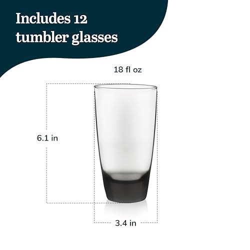 Libbey Classic Smoke Tumbler Glasses, Set of 12