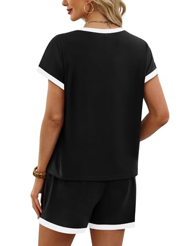 WIHOLL Two Piece Sets for Women Summer Lounge Short Sets Cap Sleeve Crew Neck Sweatsuit with Pocket XS-2XL