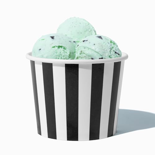 UNIQ 1000-Count 12 oz Striped Paper Ice Cream Bowls Black Color | Disposable Dessert Bowls for Hot or Cold Foods | Ice Cre...