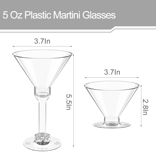 WUWEOT 60 Pack Plastic Martini Glasses, 5 Oz Tall Cocktail Glasses, Unbreakable Appetizer Dessert Cups Drinkware for Home ...