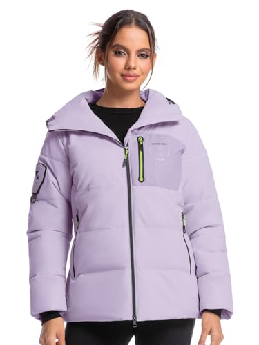 Jsslaik Women's Insulated Jacket Windproof Waterproof Thermal Hooded Ski Snowboard Coat with Multiple Pockets
