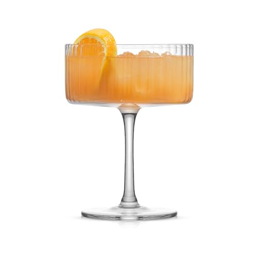 JoyJolt Elle Fluted 10oz Coupe Glass Set of 2, Unique Champagne Glasses for Cocktails and Martinis, Ribbed Vintage Style D...