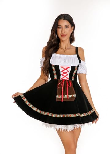 Haoviorus Oktoberfest Outfits Women Slim Fit Dirndl Dresses Traditional Oktoberfest Costumes for German Oktoberfest Halloween