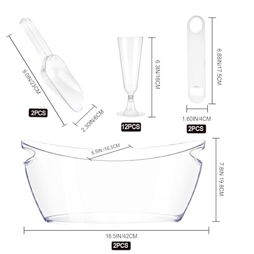2Pcs Ice Bucket, 5.5L Clear Acrylic Champagne Bucket, Large Ice Buckets for Parties, Champagne Beverage Tubs, Mimosa Bar S...