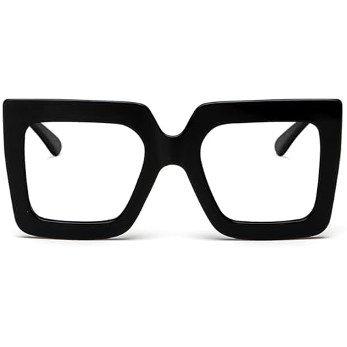 Breaksun Oversized Blue Light Glasses for Women Fashion Thick Square Computer Eyewear Non-Prescription Black Glasses (Black)