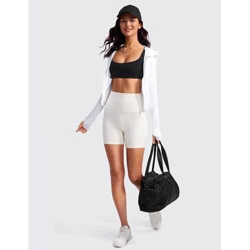 CRZ YOGA Butterluxe Square Neck Sports Bras for Women - Spaghetti Strap Yoga Wireless Low Coverage Padded Cami Crop Top