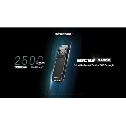 Nitecore EDC23 EDC Flashlight, 2500 Lumen Ultra-Slim Flat Shape USB-C Rechargeable Fast Charging with Digital OLED Display, Mechanical Lock Switch