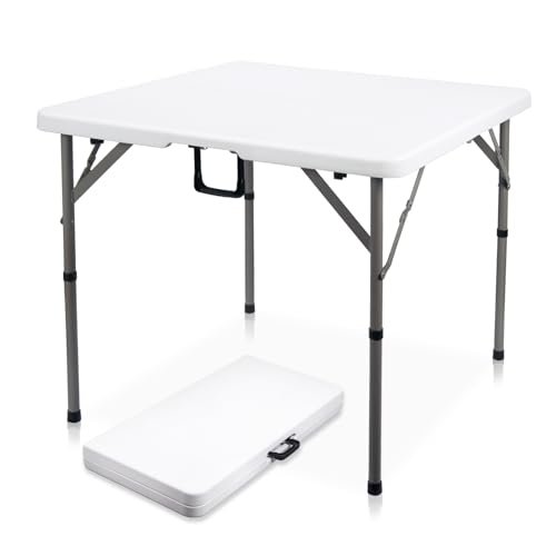 Byliable 34" Square Folding Card Table, Fold-in-Half Utility Dining Portable Table Heavy Duty HDPE White Plastic Foldable ...