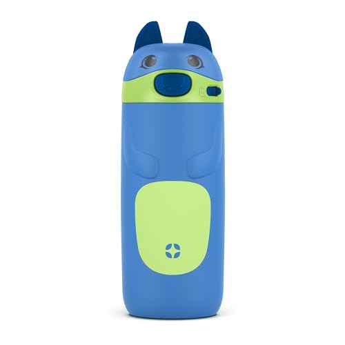 Ello Ellies 12oz Vacuum Insulated Stainless Steel Kids Water Bottle with Straw and Built-in Carrying Handle and Leak-Proof Locking Lid for School Backpack, Lunchbox and Outdoor Sports, Dog