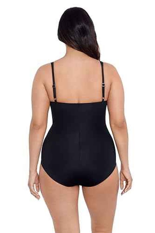 TrimShaper Womens Full Tummy Control Surplice Averi One Piece Swimsuit, Black, 12