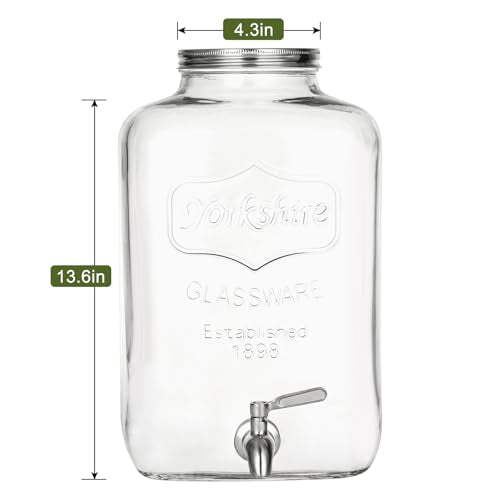 2 Gallon Glass Drink Dispensers, Large Glass Water Dispenser, Stainless Steel Leakproof Spigot and Lid, Drink Dispensers f...