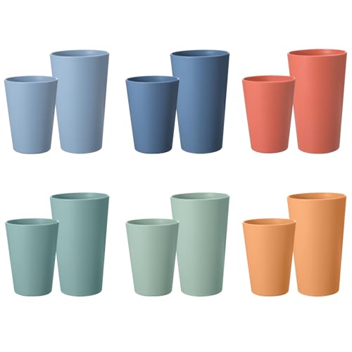 HEYCOME Set of 12 Wheat Straw Cups, 6 Pcs 20 oz & 6 Pcs 12 oz Unbreakable Drinking Cups, Reusable Plastic Cups Sets, Water...