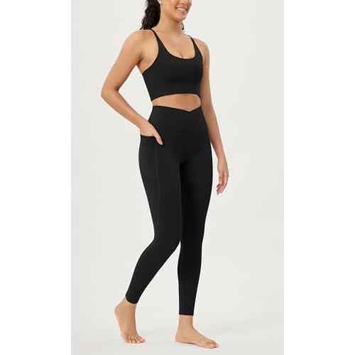 ODODOS Cloud Feeling Crossover 7/8 Leggings with Pockets for Women 25" / 28" V High Wasit Lounge Yoga Pants