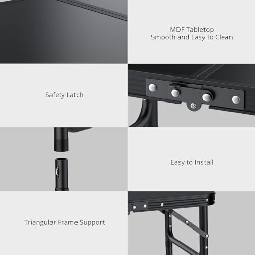 EYPINS Folding Camping Table Portable - Pure Black Aluminum 22.8x15.7'',3 Height Adjustable Small Outdoor Folding Table,Wa...