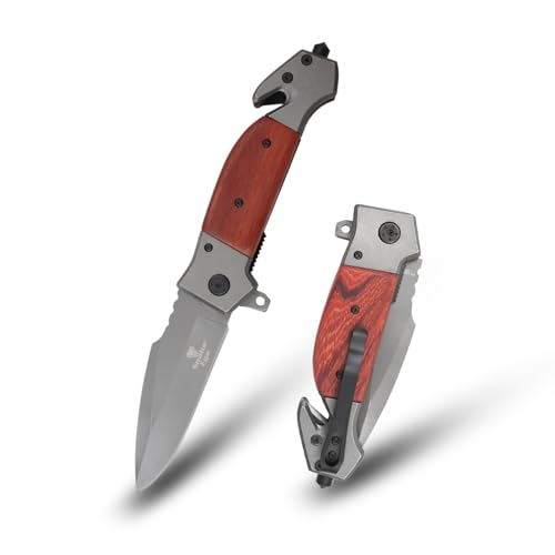 Snake Eye Tactical Rescue Style Every Day Cary Hunting, Camping Folding Pocket-Folding Wood Handle EDC Knife 1019WD