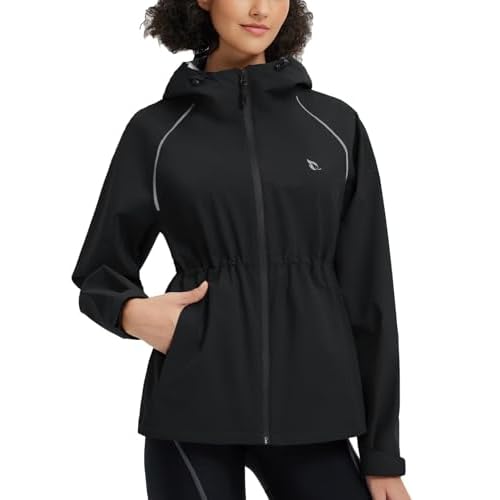 baleaf Women's Rain Jackets Waterproof Windbreaker Packable Lightweight Cycling Running Jacket Hiking Gear Reflective Hooded