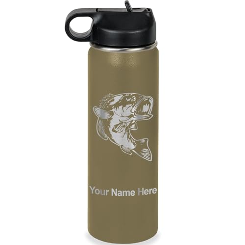 LaserGram Personalized Water Bottle, Bass Fish, Stainless Steel Double Wall Vacuum Insulated with Flip Top Straw, Custom E...