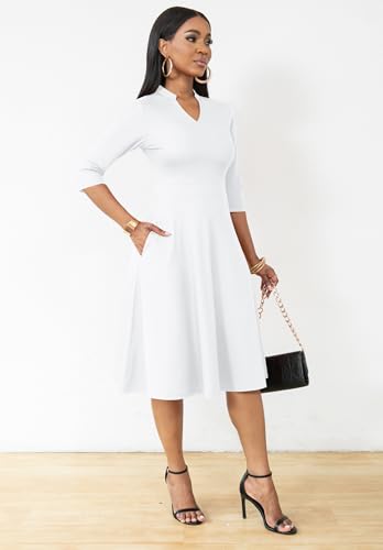 Nmoder Casual Dresses for Women Semi Formal Fit and Flare 3/4 Sleeve A-line Church Work Dress with Pockets