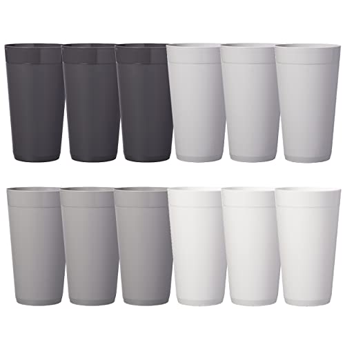 US Acrylic Newport 20 ounce Unbreakable Plastic Stackable Water Tumblers in Grey Stone | Set of 12 Drinking Cups | Reusabl...