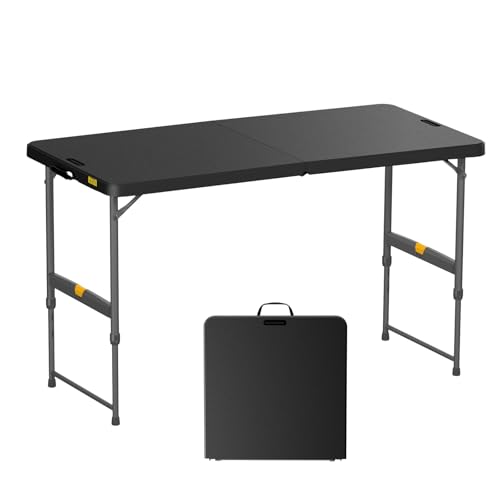 FanttikOutdoor 4ft Portable Folding Table, One-Handed Height Adjustment, 4 Heights, Gravity Lock, Carry Handle, Indoor Out...