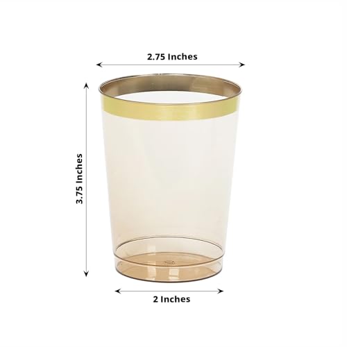 Efavormart 25 Pack Amber Gold Crystal Plastic Tumbler Cups with Gold Rim, Disposable Drinking Glasses Party Cups - 10oz