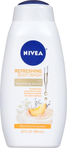 NIVEA Refreshing White Peach and Jasmine Body Wash with Nourishing Serum, Scented Body Wash for Women, Enriched with Provitamin B5 and Vitamin E, 20 Fl Oz Bottle (Pack of 2)
