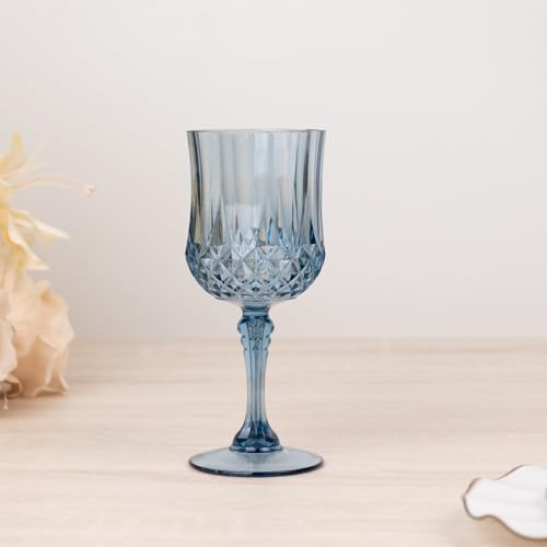 Balsa Circle 6 Disposable 8 oz Dusty Blue Crystal Cut Goblets – Clear Drinkware, Plastic Wine Glasses for Weddings Parties...