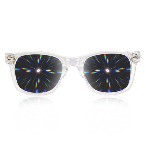 GloFX Ultimate Diffraction Glasses - Clear - 3D Prism Rainbow Effect - Great Edm, Festival, Concert, Fireworks, Christmas ...