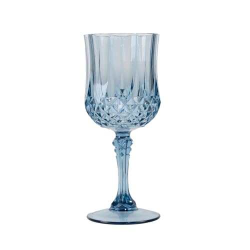 Balsa Circle 6 Disposable 8 oz Dusty Blue Crystal Cut Goblets – Clear Drinkware, Plastic Wine Glasses for Weddings Parties...