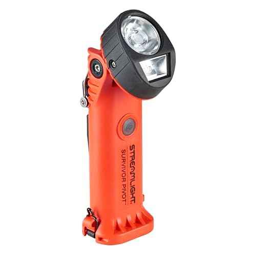 Streamlight 91800 Survivor Pivot 325-Lumen Right Angle Articulating Dual Beam Flashlight with Alkaline Batteries and Clip, Orange