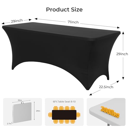Dovov 6ft Folding Table with Black Table Cloth Indoor, Foldable Desk with HDPE Tabletop, Safety Locks, Easy to Carry and S...
