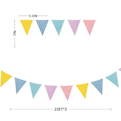 46Ft Pastel Party Decorations Macaron Burlap Banner Triangle Pennant Flag Macaron Linen Bunting Garland Streamers for Vint...