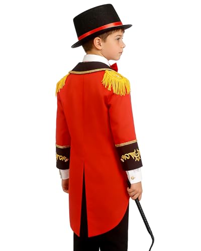 Kids Ringmaster Costume Circus Ring Master Cosplay Vest-Front Coat Outfit Halloween Dress Up 3-12 Years